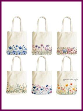 6 Pack Canvas Tote Bags with Zipper Pocket Reusable Grocery Beach Bag Set